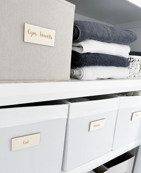 Linen cupboard Pantry Wooden Storage Organisation tags
