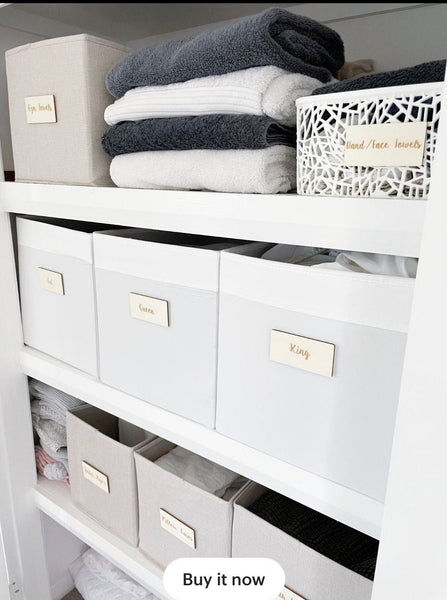 Linen cupboard Pantry Wooden Storage Organisation tags