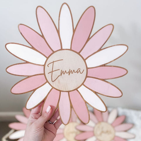 Personalised Wooden Daisy Wall Art Decor in Ballerina Pinks