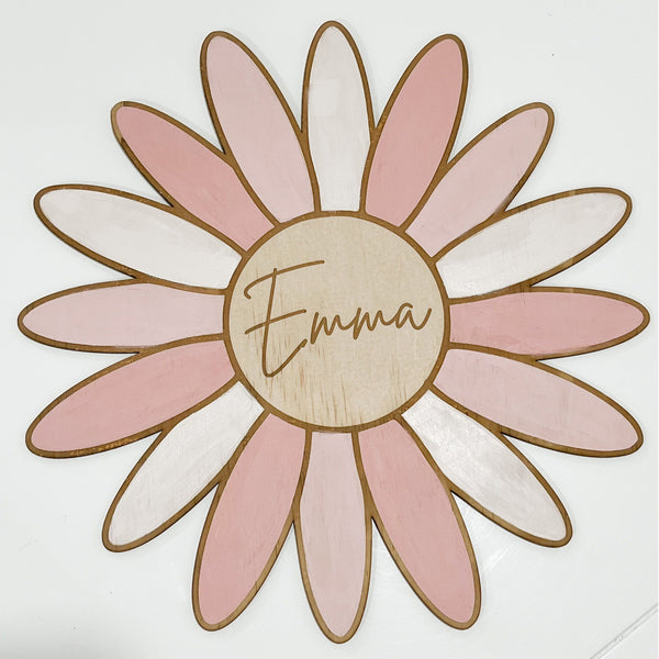 Wooden Personalised Daisy Wall Art Ballerina Pinks