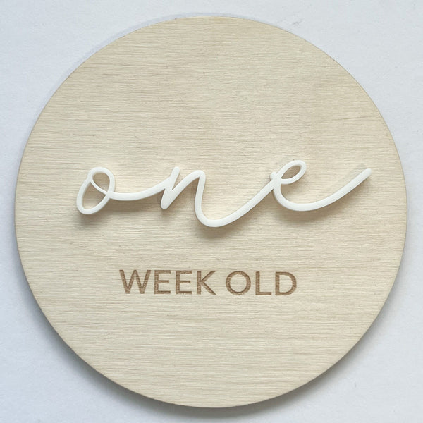 Wooden Baby Milestone Discs Set of 16 One Week Old