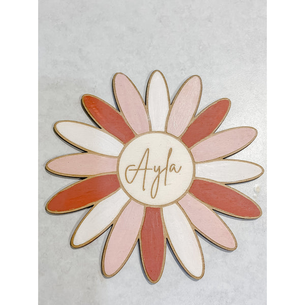 Wooden Personalised Daisy Wall Art Earthy Pinks
