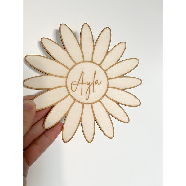 Wooden Personalised Daisy Wall Art Natural Wood