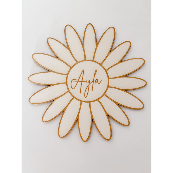 Wooden Personalised Daisy Wall Art Natural Wood